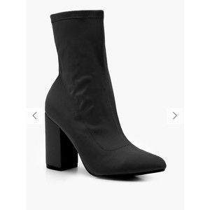 Bohoo Womens Sz 7 Black Satin Stretched Pointed Toe Sock Boots